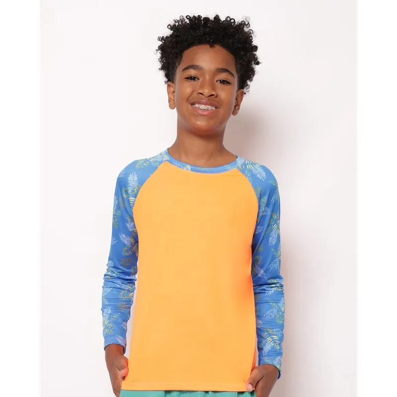 Camiseta Proteção UV Juvenil Manga Longa Raglan Neon Laranja 14