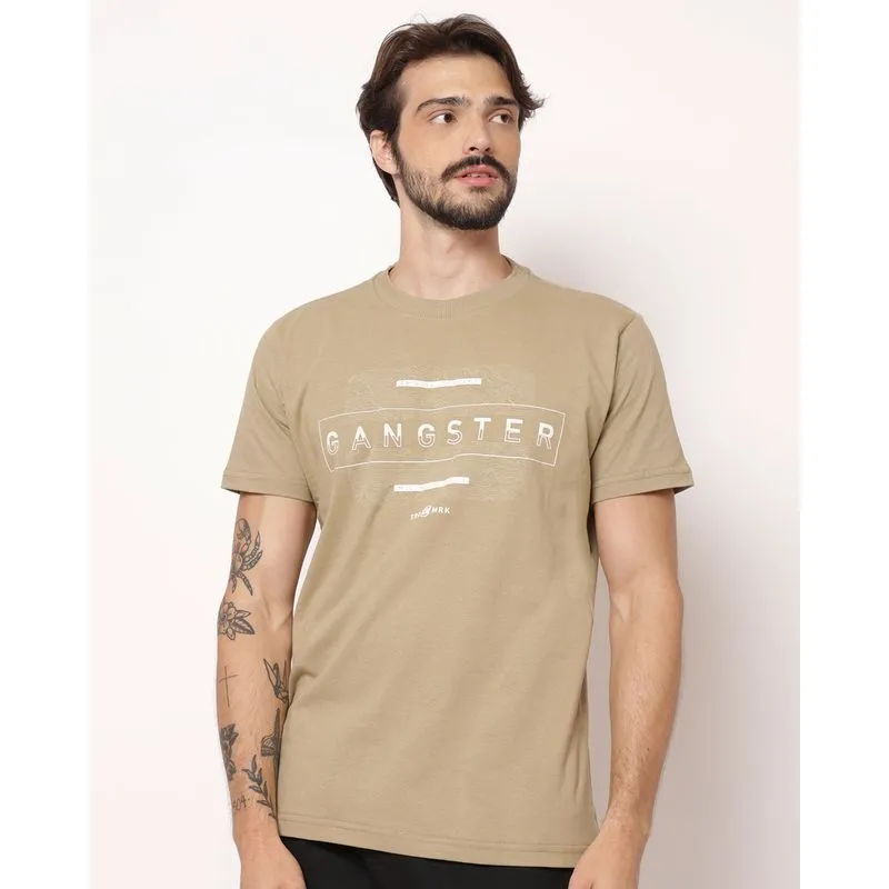 Camiseta Masculina Gangster com Estampa Manga Curta Bege G