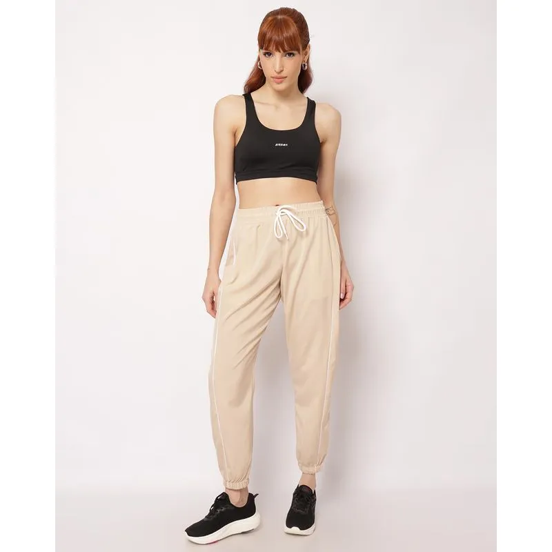 Calça Fitness Feminina Jogger Cós com Elástico Listras Bege GG