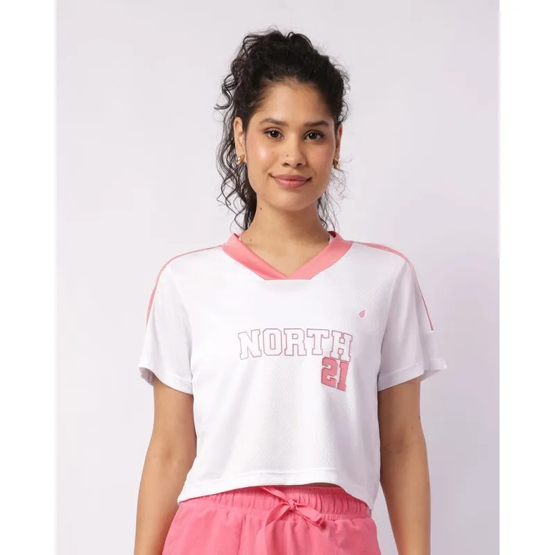 Camiseta Fitness Feminina Cropped Dry Fit Decote V com Estampa Branca G