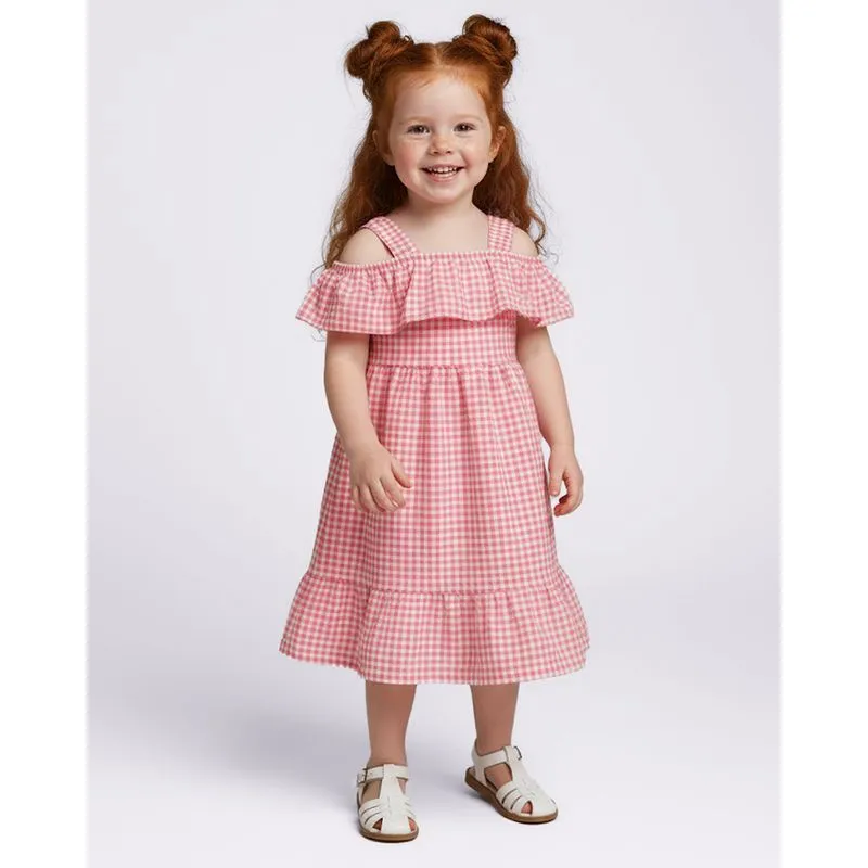 Vestido Bebê Curto Canelado Ciganinha Texturizado Xadrez Vermelho 1