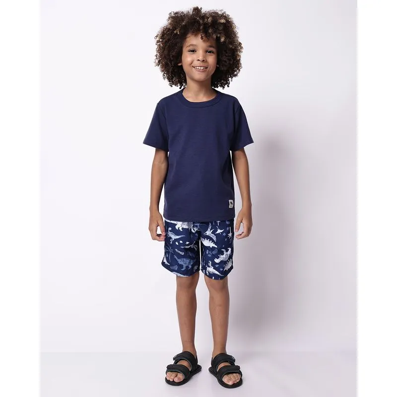 Bermuda Infantil Microfibra Estampa Dino Marinho 4