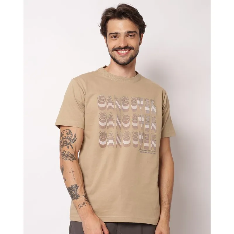 Camiseta Masculina Gangster Algodão Manga Curta Bege M