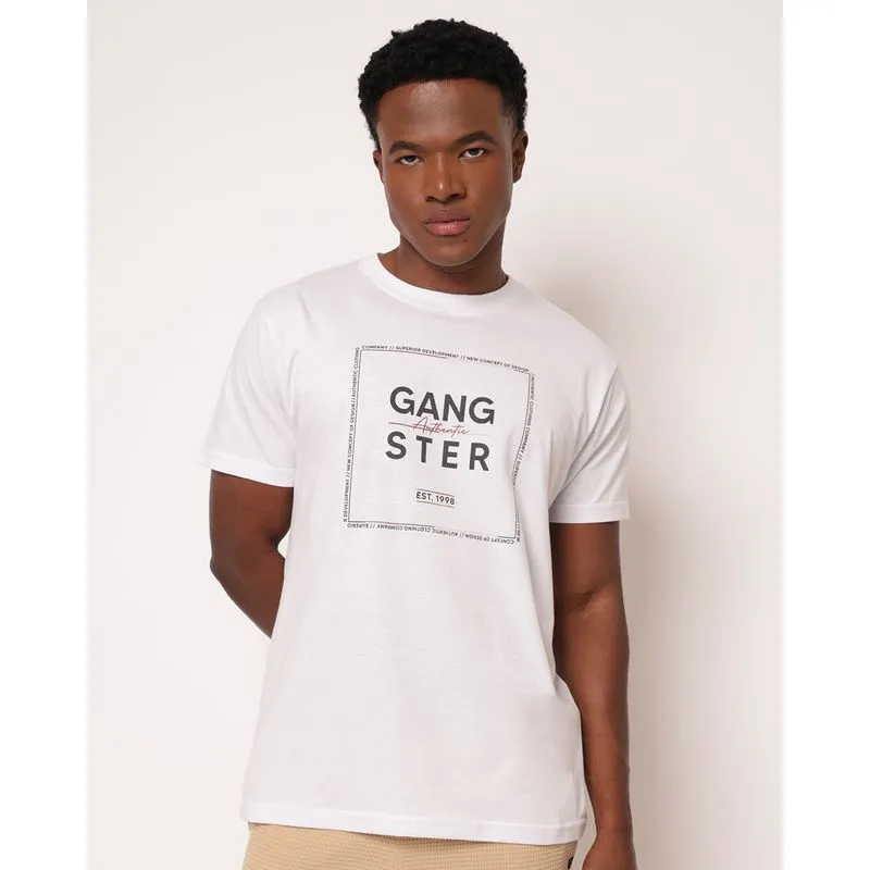 Camiseta Masculina Algodão Gangster com Estampa Branca XGG