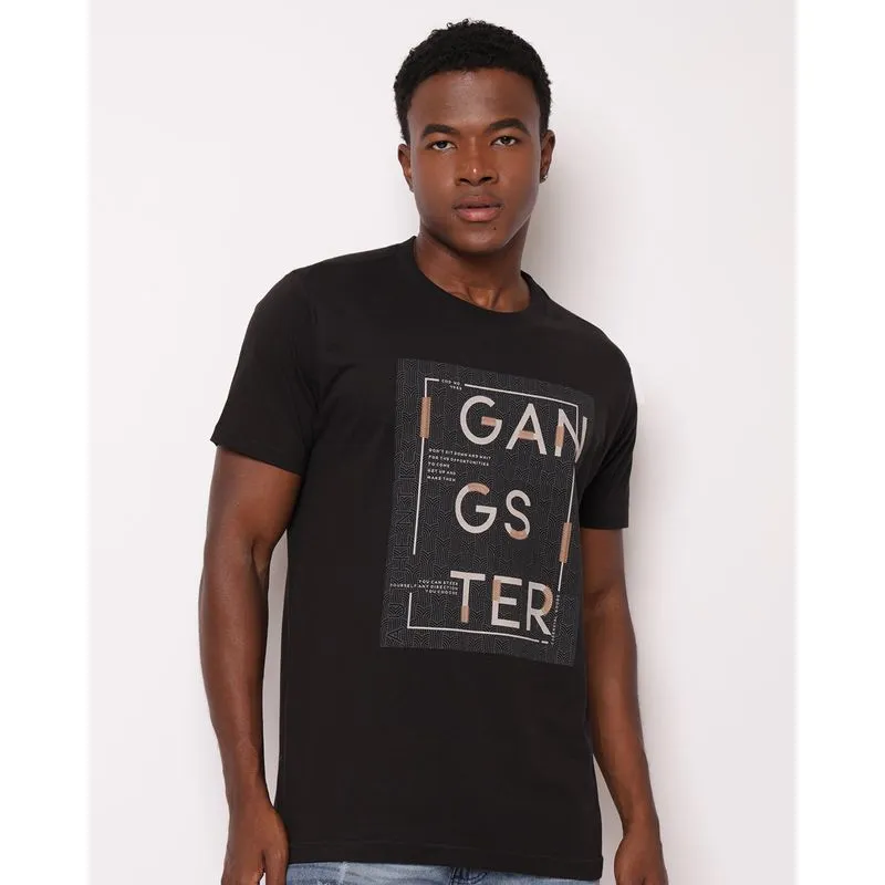 Camiseta Masculina Gangster Estampa Frontal Manga Curta Preta XG