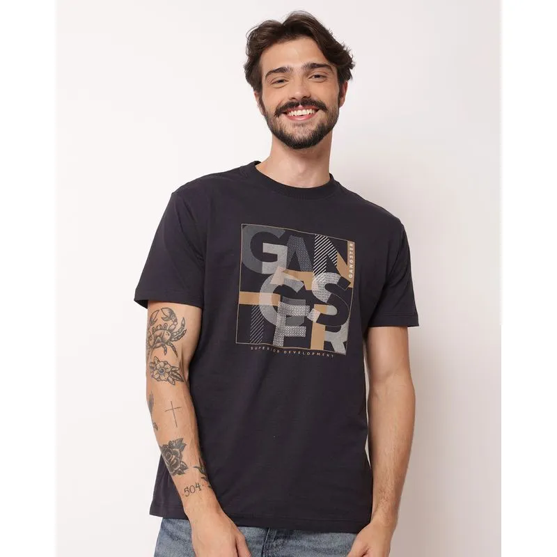 Camiseta Masculina Algodão Estampa Gangster Marinho PP