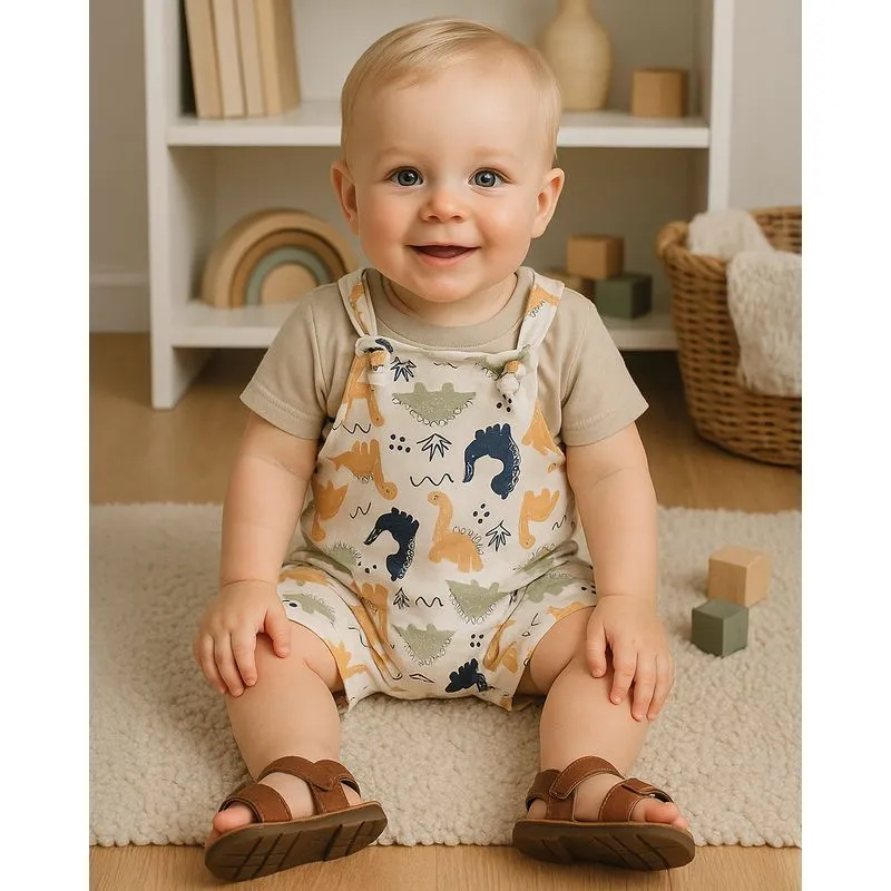 Conjunto Jardineira Bebê Moletinho Estampado Bege M