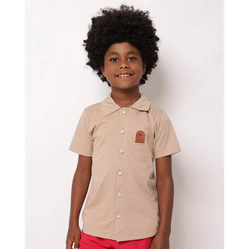 Camisa Infantil Texturizada Manga Curta Bege 6