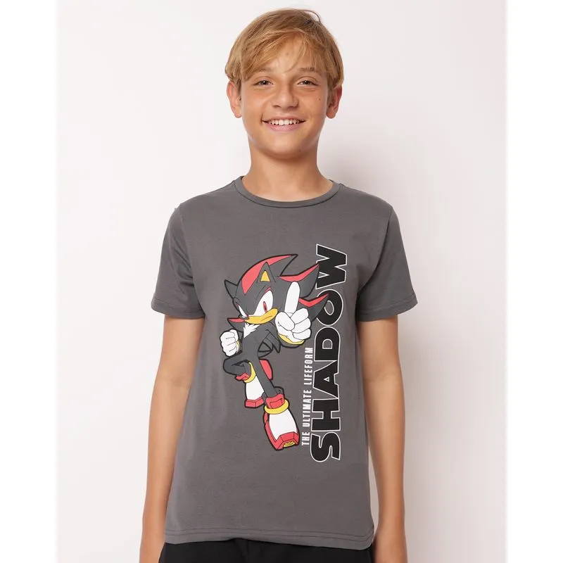 Camiseta Juvenil Algodão Estampa Sonic Cinza 16