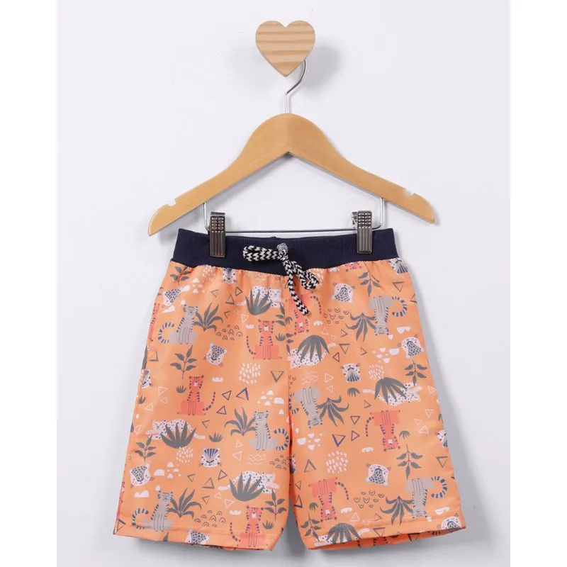 Bermuda Bebê Reta Microfibra Estampada Laranja 3