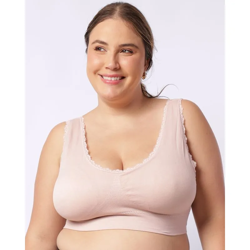 Sutiã Top Plus Size Feminino com Bojo Removível Renda Rosa G1