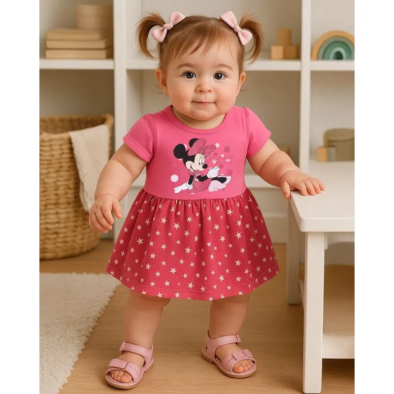 Vestido Bebê Curto Disney Minnie com Estampa Rosa P