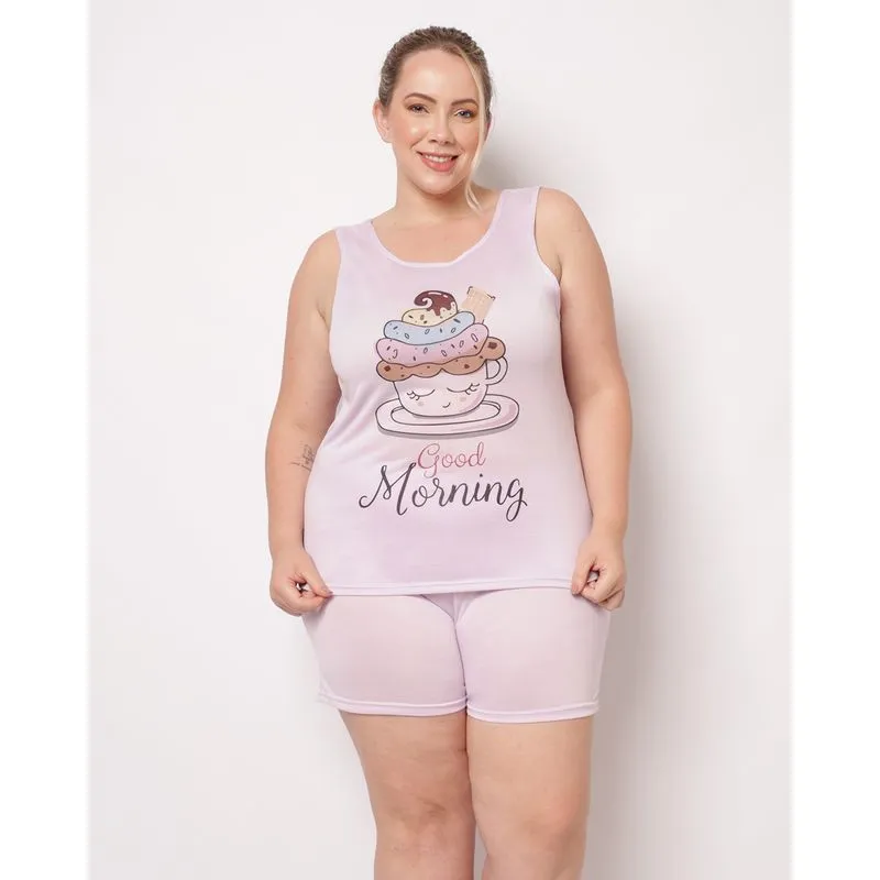 Pijama Plus Size Feminino Curto Estampa Frontal Lilás 50