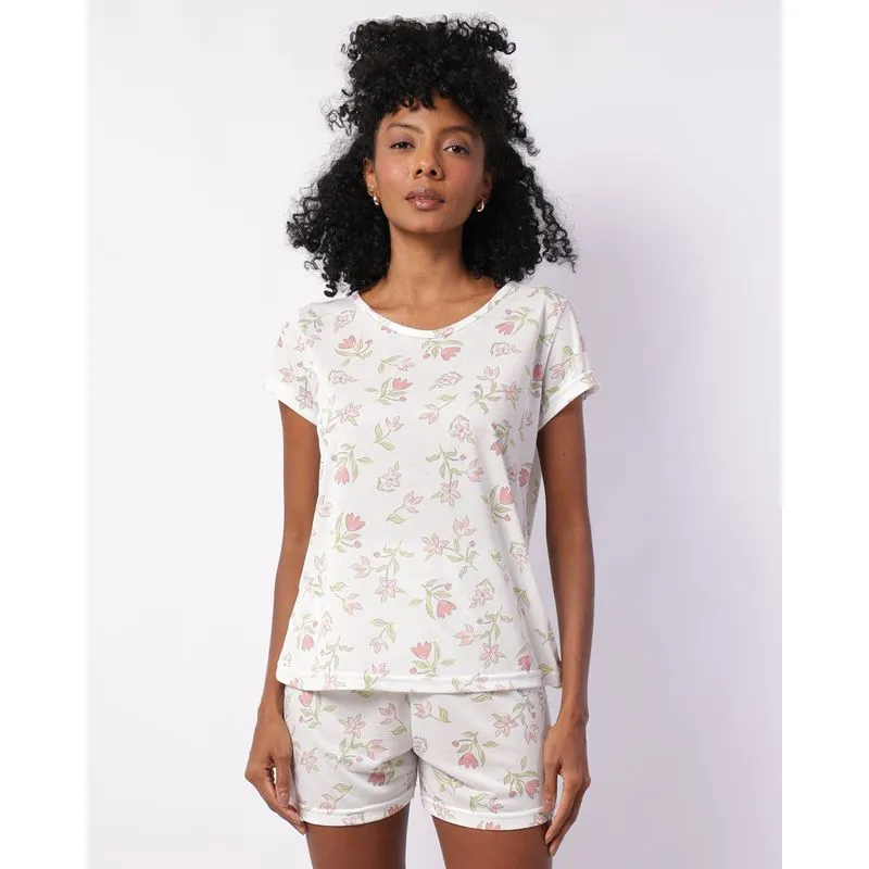 Pijama Feminino Curto Estampado Floral Verde G