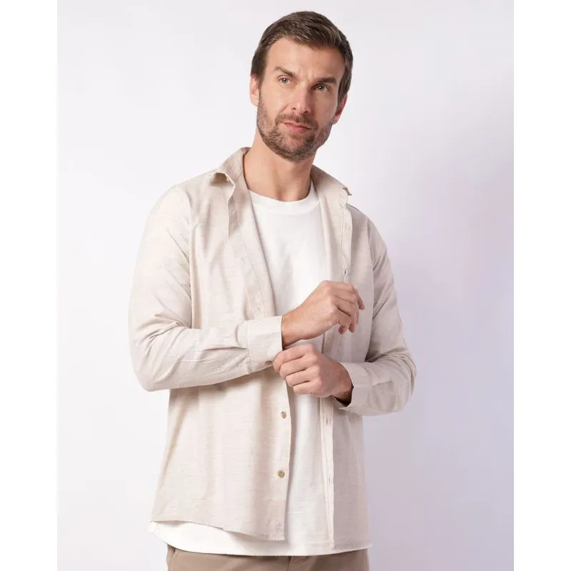 Camisa Masculina com Botões Manga Longa Bege M