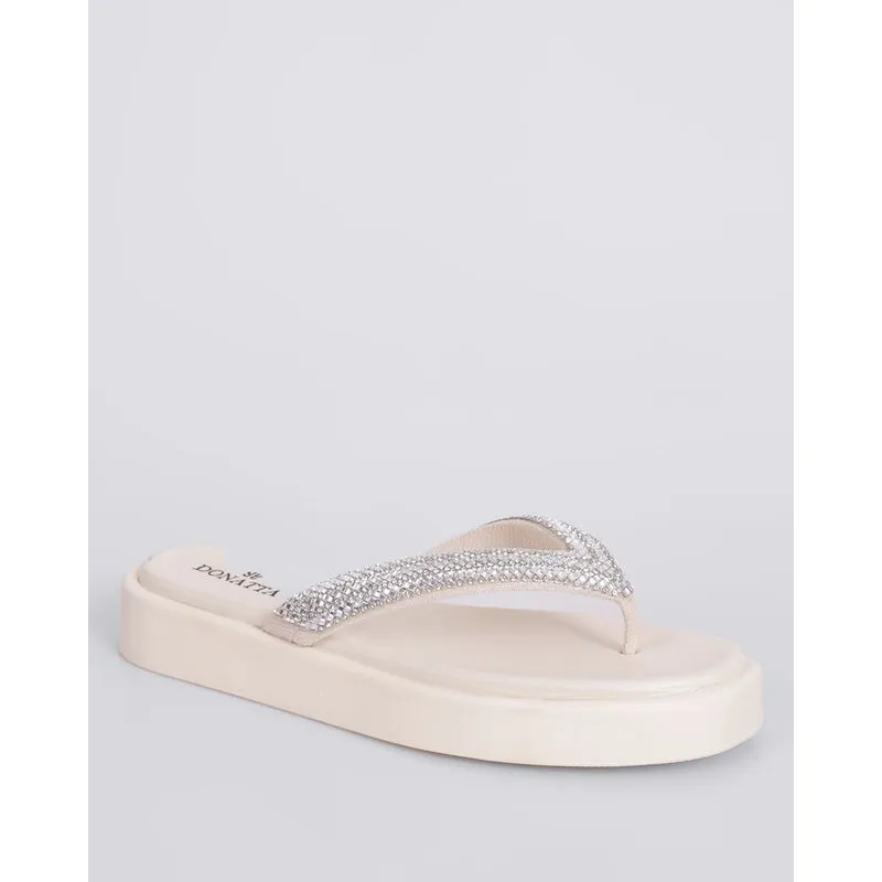 Sandália Feminina Flatform Donatta com Strass Off White 36