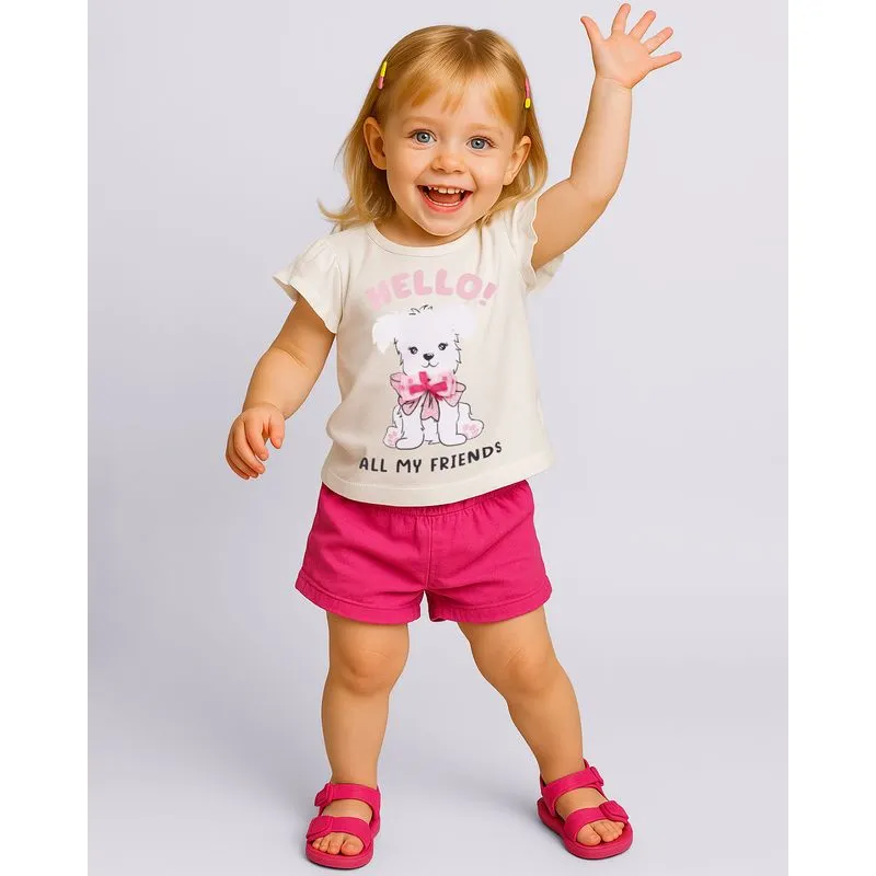 Blusa Bebê Estampa Cachorro com Aplique Manga Babado Off White 1