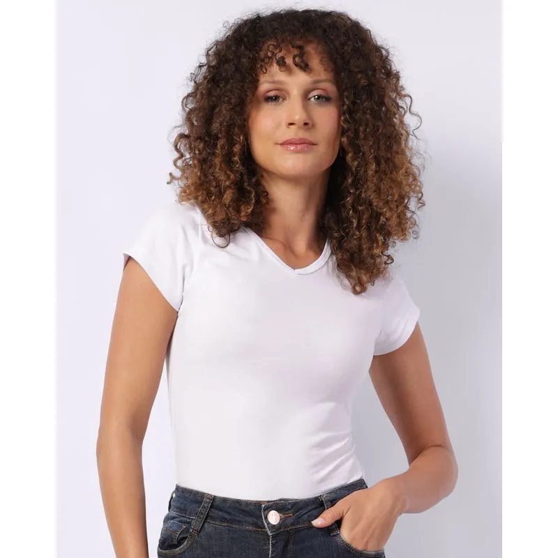 Blusa Feminina Básica Decote V Manga Curta Branca GG