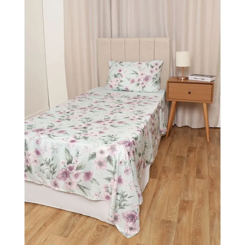 Jogo de Cama Solteiro Andreza 3 Peças Estampado Verde UN