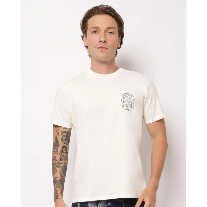 Camiseta Masculina Algodão Estampa Tropical Manga Curta Off White GG