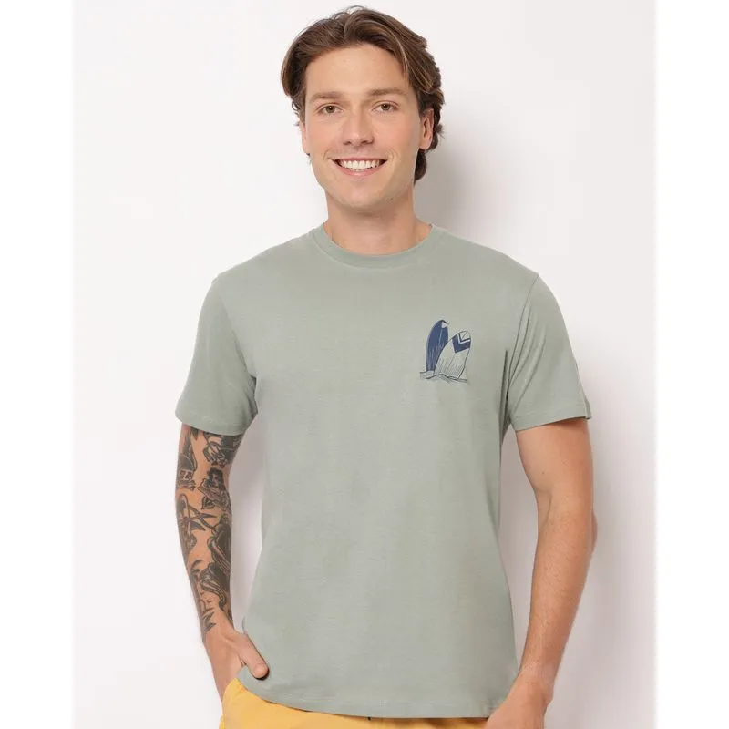 Camiseta Masculina Algodão Estampa Pranchas Manga Curta Verde M