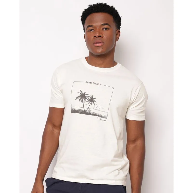 Camiseta Masculina Algodão Estampa Tropical Off White M