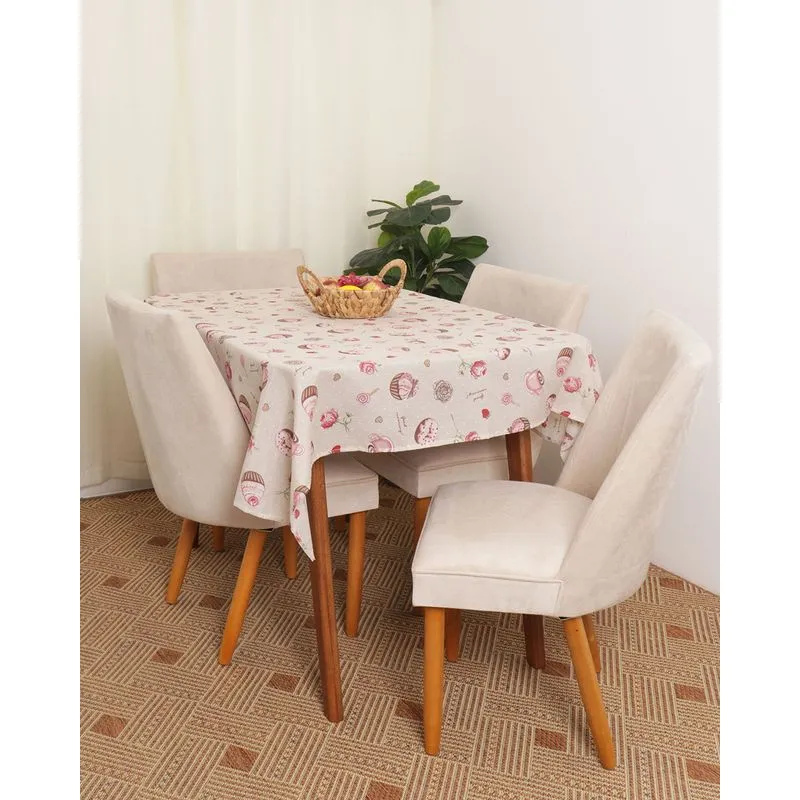 Toalha De Mesa Teka Quadrada 140cm x 140cm Estampada Bege UN