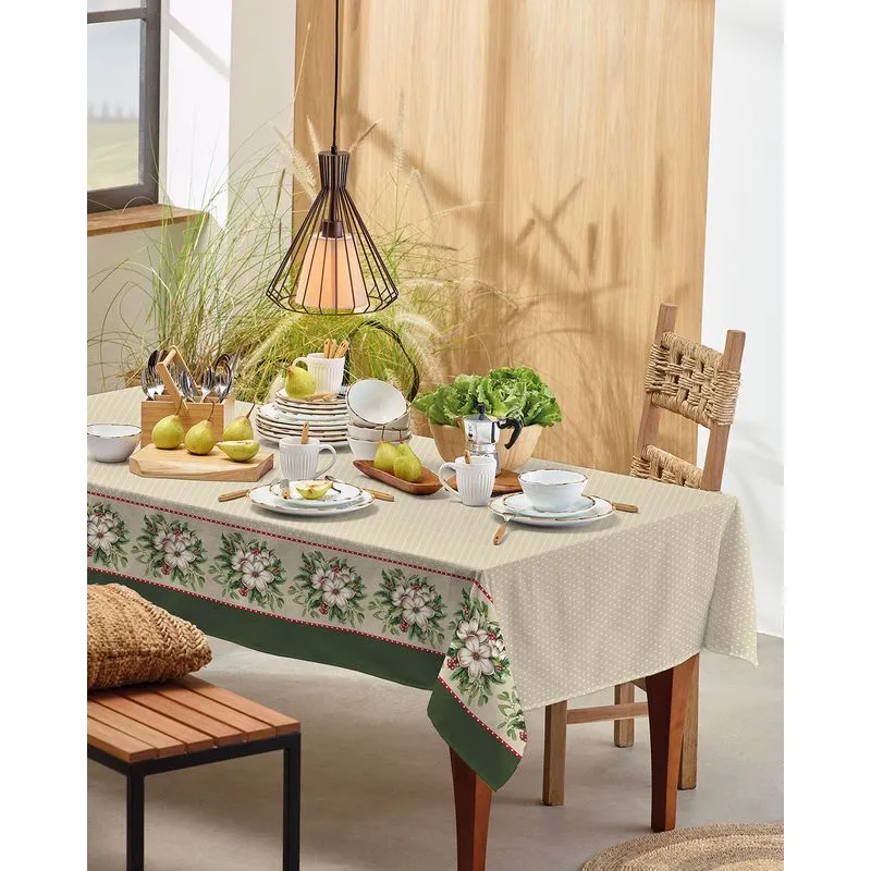 Toalha De Mesa Quadrada Listrada Teka Bege UN