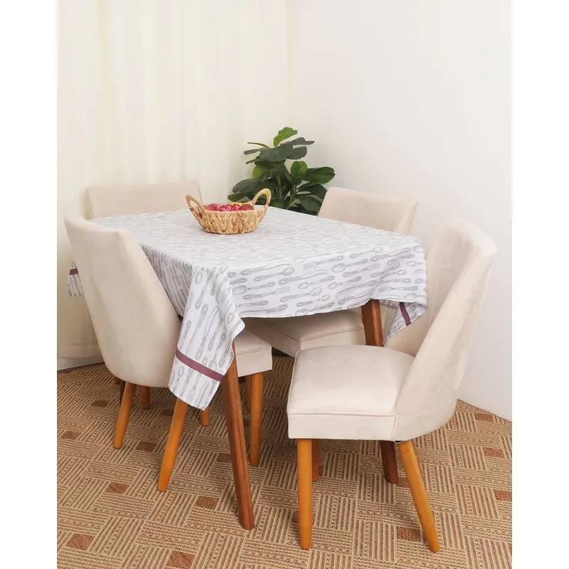 Toalha De Mesa Teka Quadrada 140cm x 140cm Estampa Talheres Cinza UN