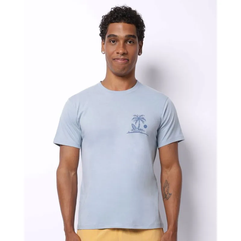 Camiseta Masculina Algodão Estampa Tropical Manga Curta Azul G