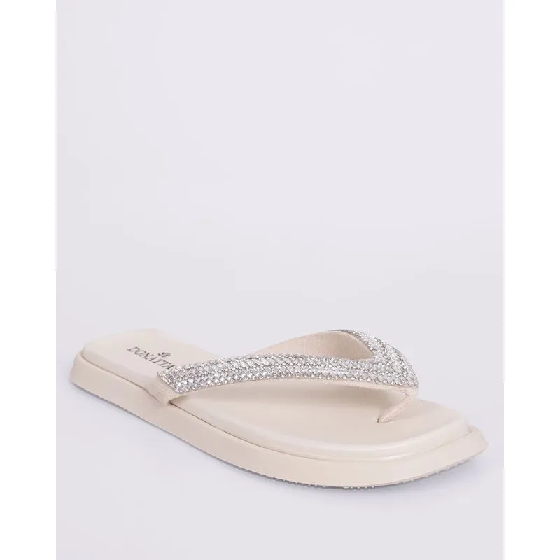 Sandália Rasteirinha Feminina Donatta com Strass Off White 35