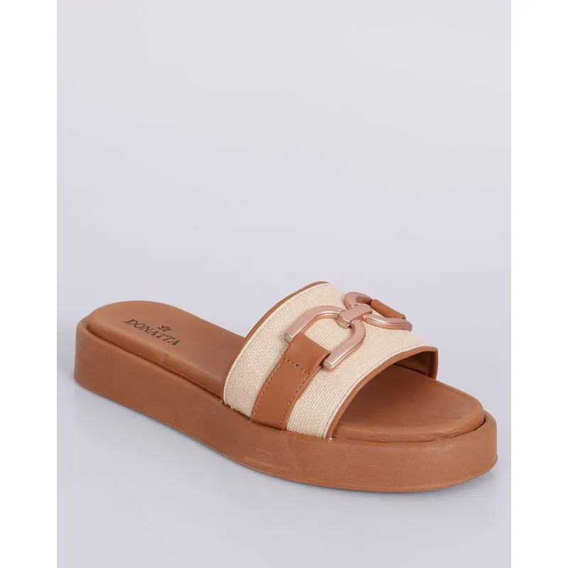 Sandália Rasteira Slide Donatta Flat com Aviamento Marrom 40