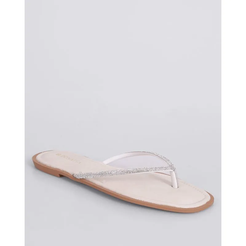 Sandália Feminina Rasteira Donatta Tira Fina com Strass Off White 38
