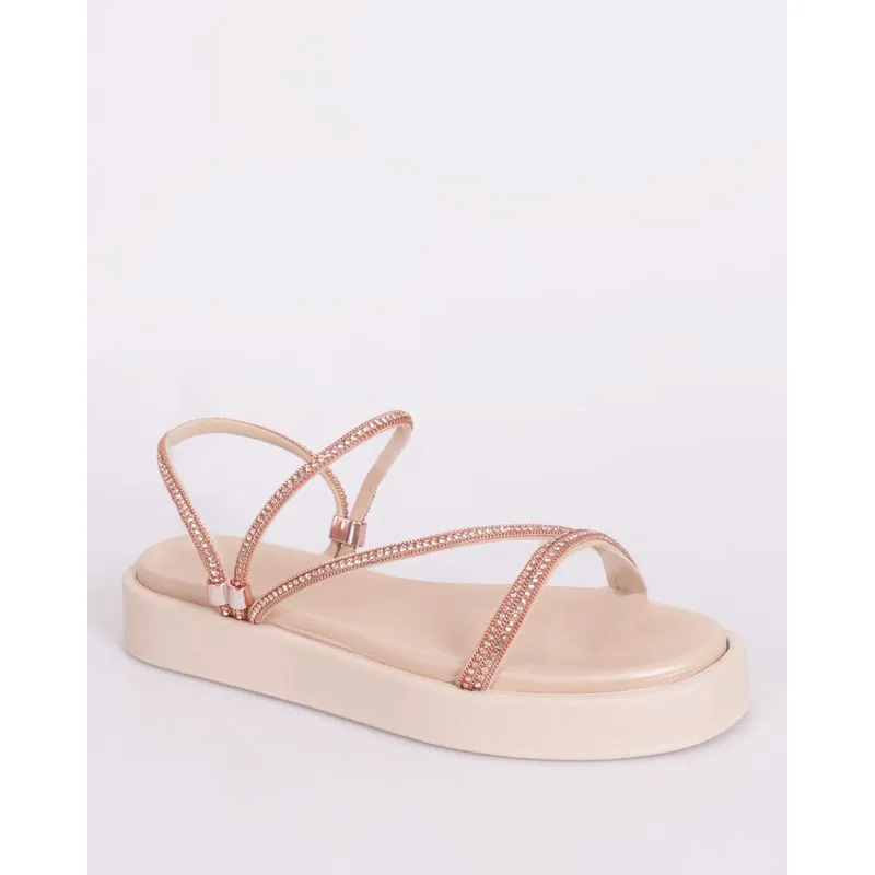 Sandália Feminina Donatta Flat com Strass Bege 36