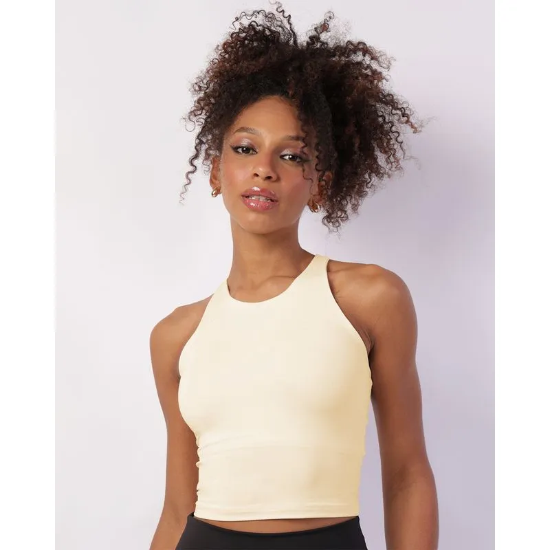 Regata Fitness Feminina Fitter Poliamida com Top Embutido Bege G