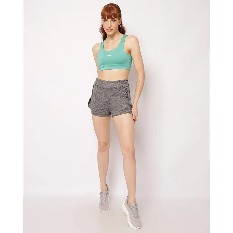 Short Fitness Feminino Fitter Sobreposto com Bolso Interno Cinza M