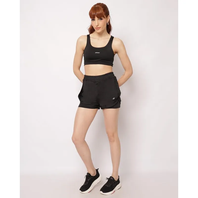 Short Fitness Feminino Fitter Sobreposto com Bolso Interno Preto M