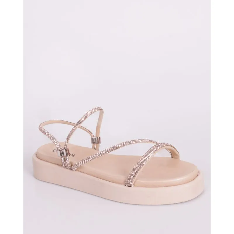 Sandália Feminina Donatta Flat com Strass Bege 36