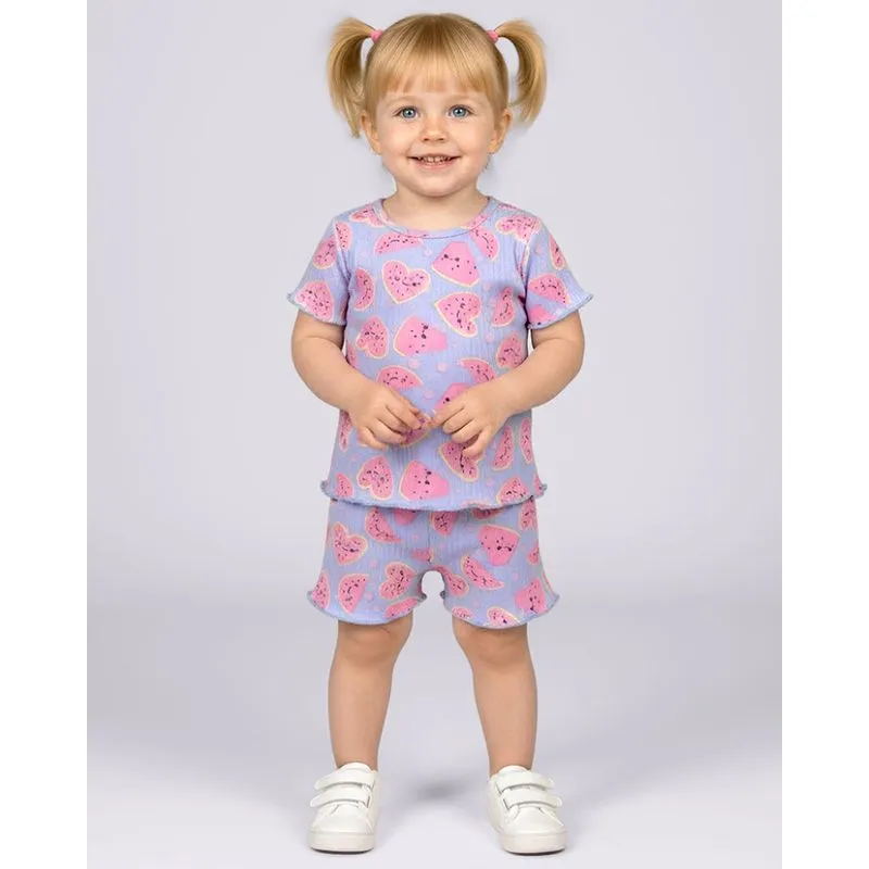 Conjunto Bebê Curto Canelado Estampado Melancia Azul 3