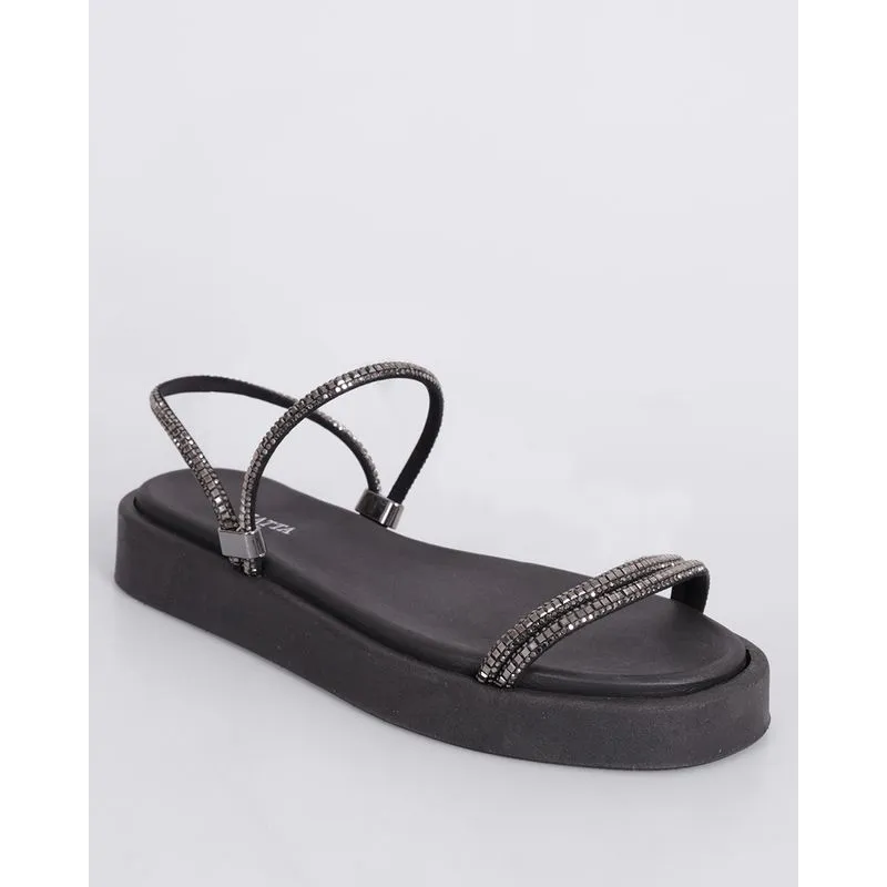 Sandália Flatform Feminina Donatta com Tiras e Strass Preto 38
