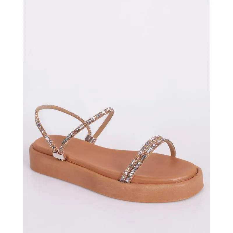 Sandália Feminina Rasteira Donatta Flatform com Strass Marrom 33