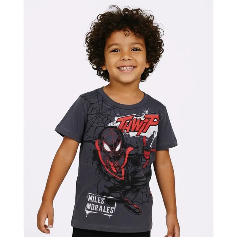 Camiseta Infantil Algodão Marvel Homem Aranha Manga Curta Cinza 6