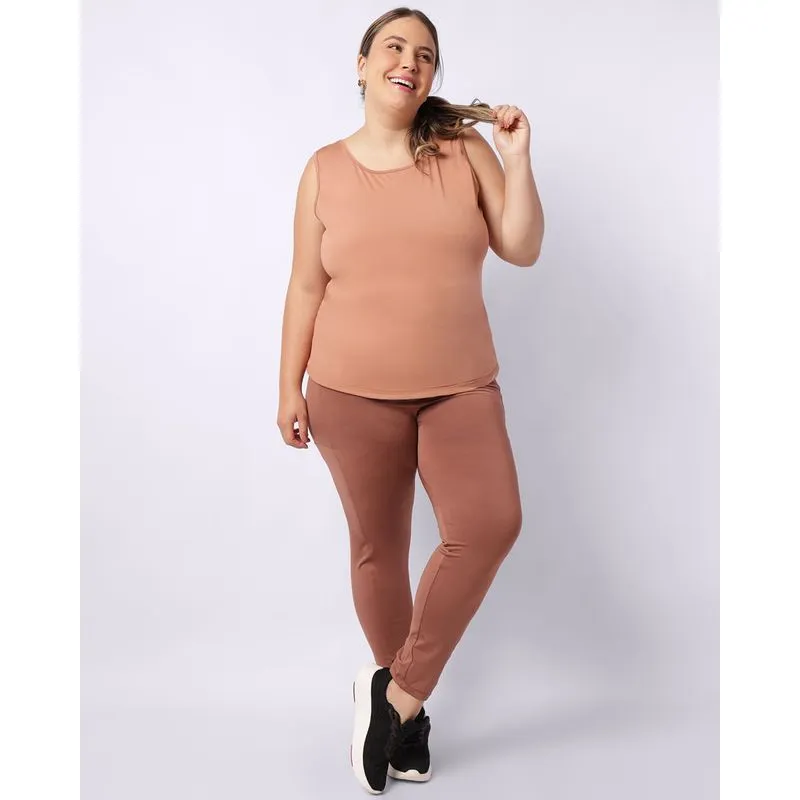 Calça Fitness Plus Size Feminina com Bolsos Marrom G2