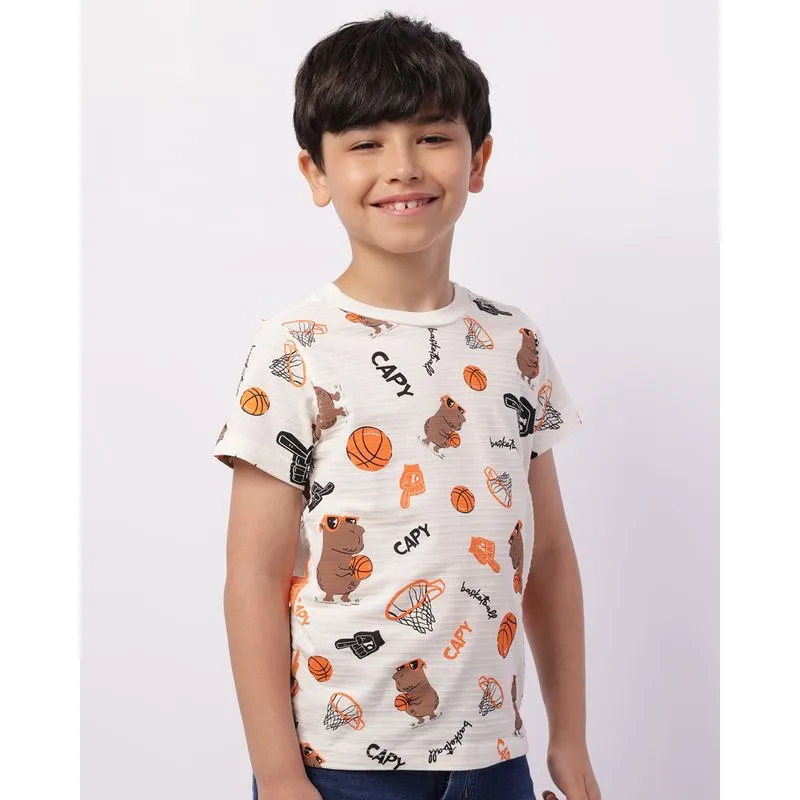 Camiseta Infantil Algodão Texturizada Estampa Capivara Off White 10