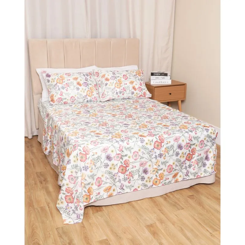 Jogo De Cama Casal Andreza 4 Peças Estampa Floral Branco UN