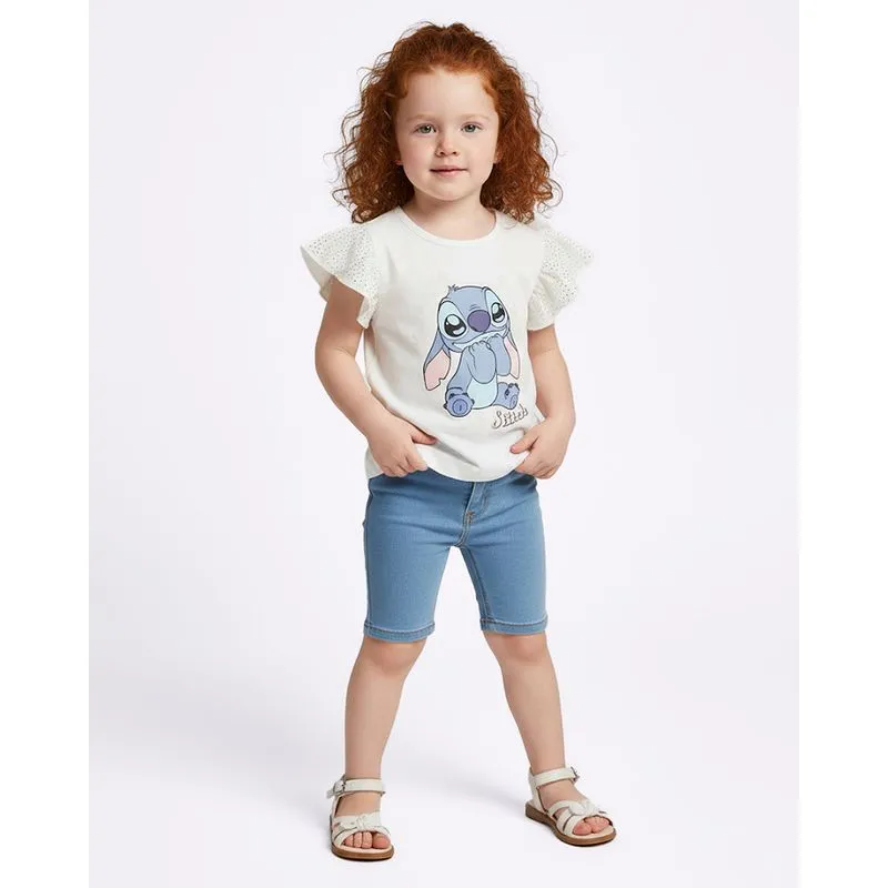 Blusa Bebê Algodão Disney Stitch com Babado e Tule Off White 2