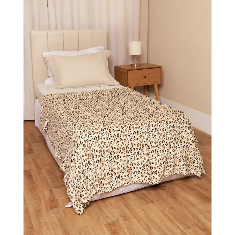 Manta Solteiro Arte & Cazza 140cm x 220cm Animal Print Bege UN
