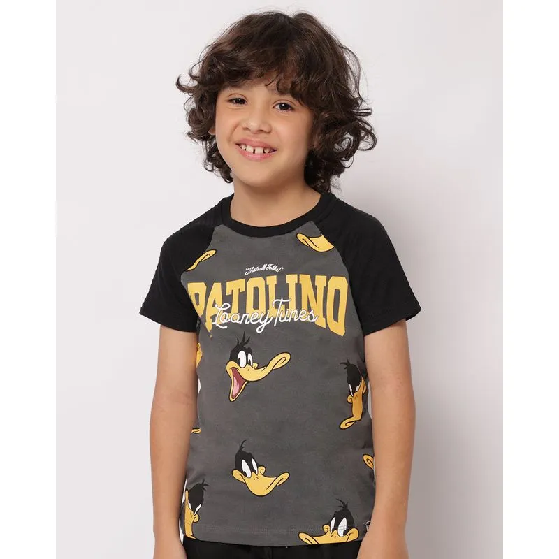 Camiseta Infantil Algodão Looney Tunes Patolino Manga Curta Cinza 8