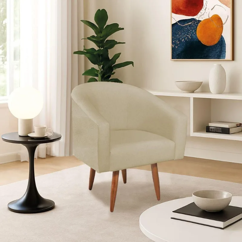 Poltrona Decorativa Jade Design Moderno Sala De Estar Quarto Confortável Pés Palito Suede Bege