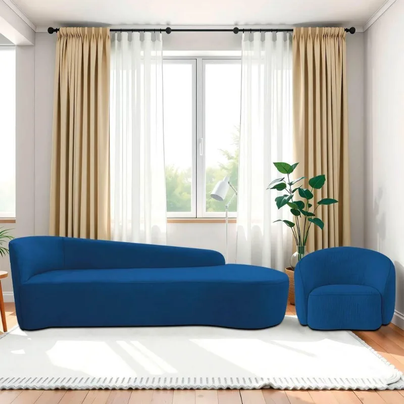 Kit Divã Recamier Orgânico França 250cm Lado Direito E Poltrona Amore Linho Azul Royal
